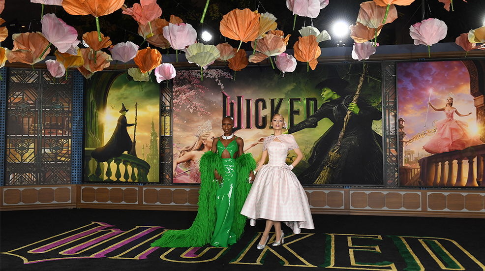British actress and singer Cynthia Erivo (L) and US singer-songwriter and actress Ariana Grande attend Universal's "Wicked" premiere at the Dorothy Chandler Pavilion in Los Angeles, November 9, 2024